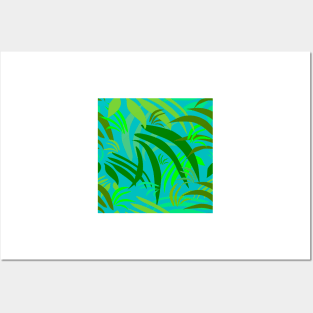 Fronds on Cyan Repeat 5748 Posters and Art